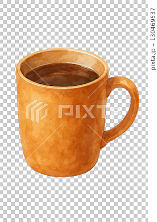 オレンジのマグカップとコーヒー イラスト素材 130469537