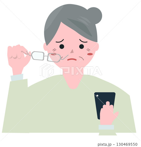 スマホが見えづらいおばあちゃん。ベクターイラスト	 130469550