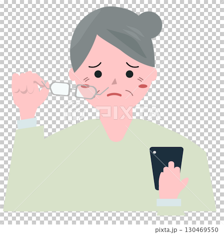 スマホが見えづらいおばあちゃん。ベクターイラスト	 130469550