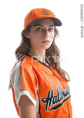 ハロウィン野球ユニフォームを着た女性のポートレート ハロウィン野球ユニフォームを着た女性のポートレート 130469552