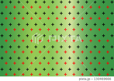 Seamless Pattern of Red and Black Plus Signs on a Green Gradient Background. 130469666
