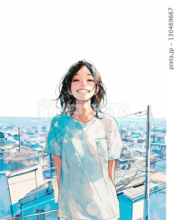 笑顔で街に立つ女性 130469667