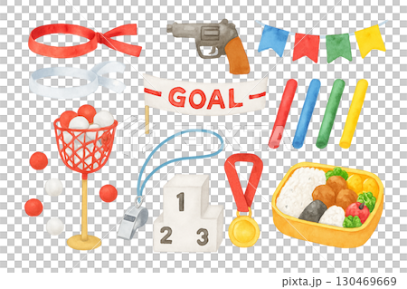運動会の道具セット イラスト素材 130469669