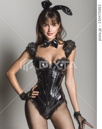 黒いバニーガールのコスチュームを着た女性のポートレート 130470863