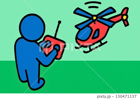 ラジコンヘリを操縦する人 フラットデザインイラスト 130471137