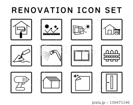 ハウスリノベーションアイコンセット（モノクロ） 130471140