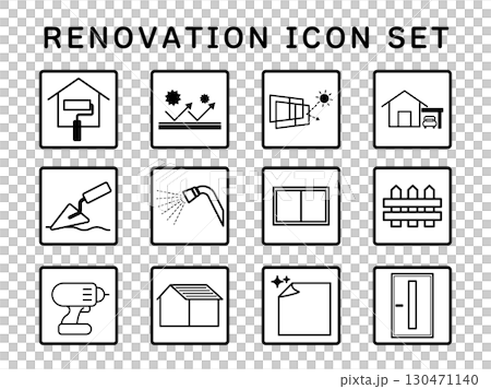 House renovation icon set (monochrome) 130471140