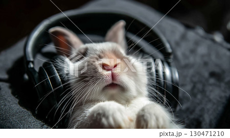 音楽を楽しんでいるようなウサギ 130471210