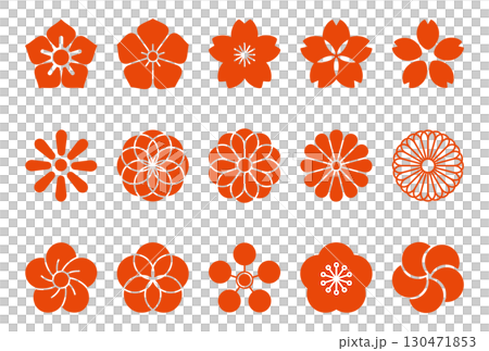日本の伝統的な花のアイコンセット 130471853
