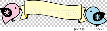 Cute message illustration with a little bird and ribbon banner 130472274