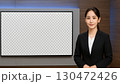 スタジオ大型モニターで解説する女性 130472426