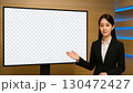 スタジオ大型モニターで解説する女性 130472427