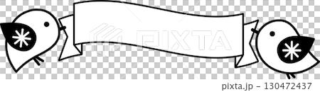 Monochrome message illustration of a little bird and ribbon banner Monochrome message illustration of a little bird and ribbon banner 130472437