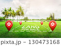 Land plot management - real estate concept with a vacant land on a green field available for building construction and housing subdivision in a residential area for sale. 130473168