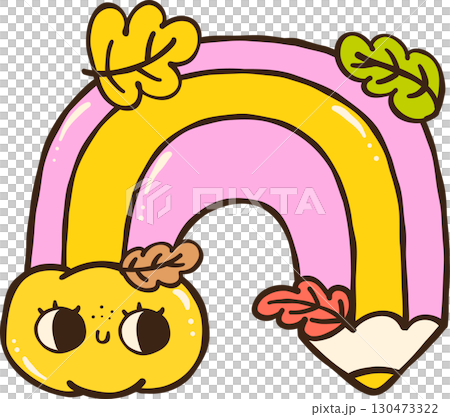 Cute Autumn Back to School Fall Rainbow Pencil With Leaves Illustration 130473322