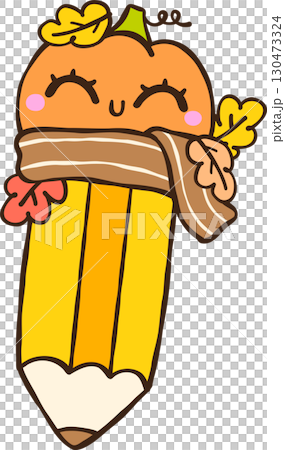 Cute Autumn Back to School, Pumpkin Pencil with Scarf Illustration Cute Autumn Back to School, Pumpkin Pencil with Scarf Illustration 130473324