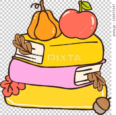 Cute Autumn Back to School Stack of Books with Autumnal Decoration 130473347