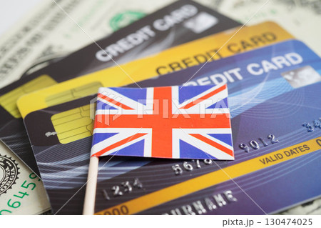 England flag on credit card, finance economy trading shopping online business. 130474025