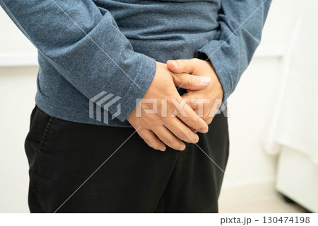 Hernia, Asian man stomach ache, abdominal pain and urology problem health. Hernia, Asian man stomach ache, abdominal pain and urology problem health. 130474198