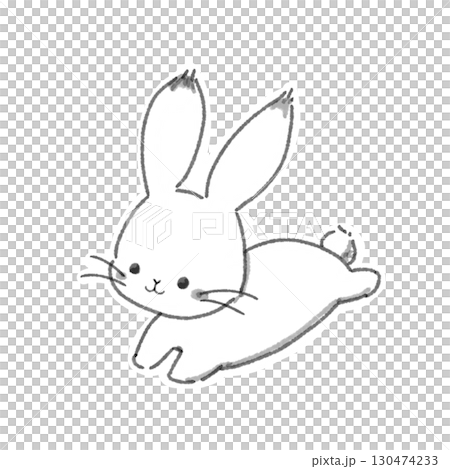 A cute and relaxed rabbit running - ink painting style A cute and relaxed rabbit running - ink painting style 130474233