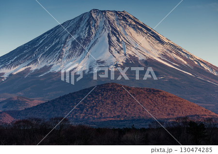 精進湖畔から見る夕暮れの富士山 130474285