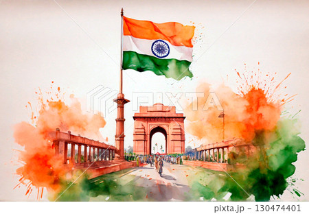 watercolor imageindian republic day 130474401