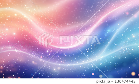 青とピンクとオレンジにキラキラ光り輝くウェーブ背景 130474445