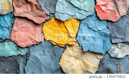 Colorful stone texture background irregular shapes painted surface closeup 130474822