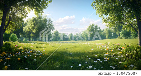 Sunlit Meadow Tranquil Nature Scene Sunlit Meadow Tranquil Nature Scene 130475087