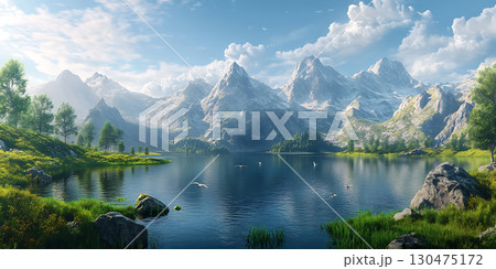Serene Mountain Lake Scenic Landscape Wallpaper 130475172
