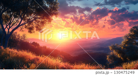 Vibrant Sunset Landscape Scenic Vista with Colorful Sky Vibrant Sunset Landscape Scenic Vista with Colorful Sky 130475249