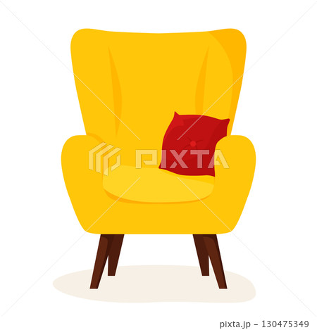Single soft armchair with pillow. Flat style vector illustration. 130475349