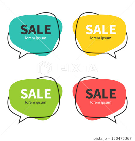Set of flat speech bubble shaped banners, price tags, stickers, badges. Vector illustration. 130475367