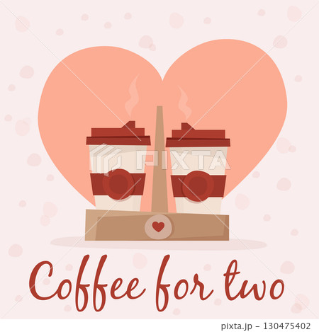 Two cups of coffee in holder. Flat cartoon style vector illustration. 130475402