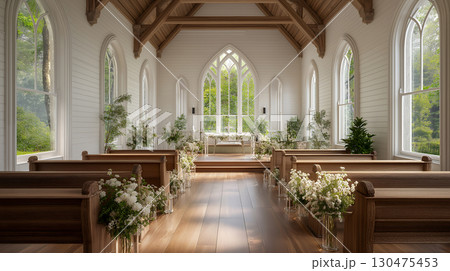 光あふれる純白のチャペルとウェディング装飾 光あふれる純白のチャペルとウェディング装飾 130475453