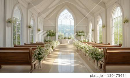 光あふれる純白のチャペルとウェディング装飾 光あふれる純白のチャペルとウェディング装飾 130475454