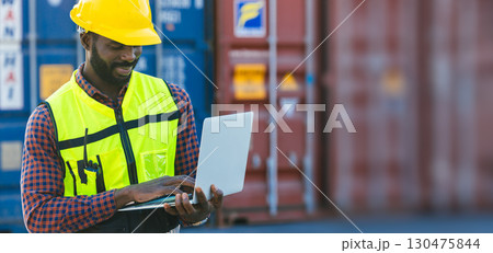 Man work container port, Customs at container yard manage ,Cargo Import Export. Logistics industry. Man work container port, Customs at container yard manage ,Cargo Import Export. Logistics industry. 130475844