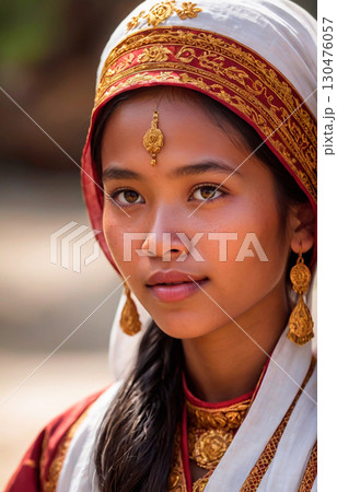 Ai. The photo of a young girl in traditional clothes from Brunei 130476057
