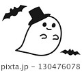 シルクハットを被ったオバケとコウモリのイラスト 130476078