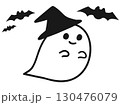 コウモリと魔女の帽子を被ったオバケのイラスト 130476079