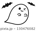 ハロウィンのウインクする白黒オバケとコウモリのイラスト 130476082