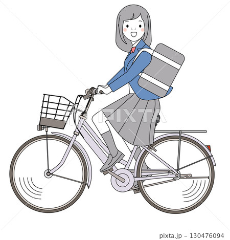 自転車に乗る女子中高生 自転車に乗る女子中高生 130476094