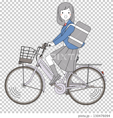 自転車に乗る女子中高生 自転車に乗る女子中高生 130476094