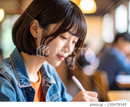 勉強をする若い女性/ young woman studying 130476345