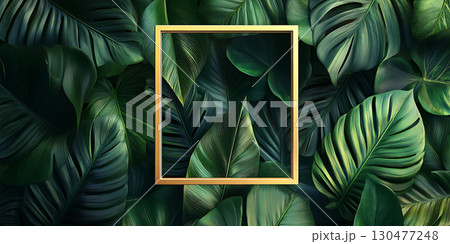 Luxurious Green Tropical Leaf Background Elegant Frame Design 130477248