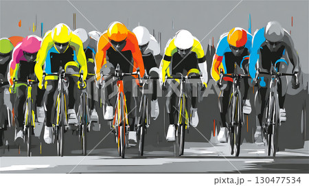 カラフルなサイクリストたちのレースシーン カラフルなサイクリストたちのレースシーン 130477534