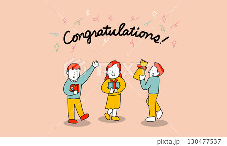 おめでとう！プレゼントを用意してお祝いする人々のイラスト 130477537