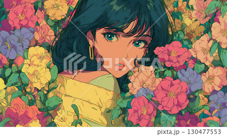 花に囲まれた女性のイラスト 130477553