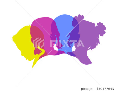 Kids zone. silhouettes of children faces. Stock vector illustration. hand drawn. Not AI. 130477643