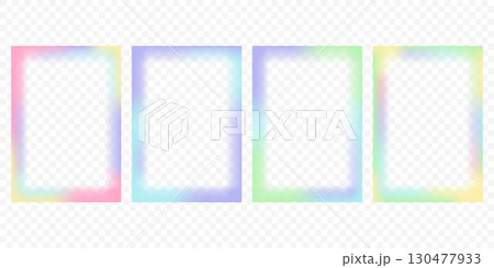 Abstract gradient frame. Cute vector blurred border. Vector glowing template. Girly light neon pastel decorative element for poster. Minimal Y2k set of rectangles. 130477933